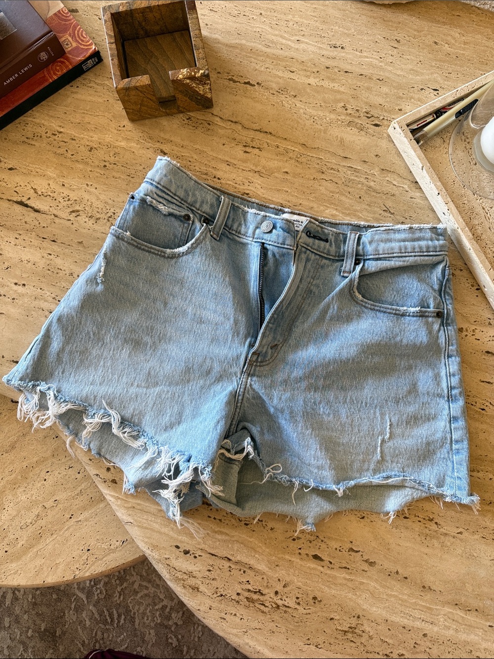 Abercrombie & Fitch Light Blue Frayed Hem Denim Shorts
